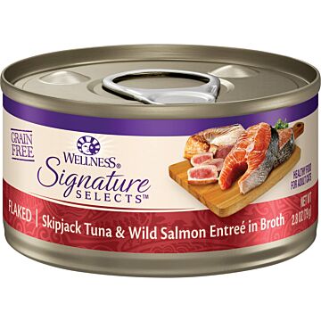 Wellness Signature Selects Flaked Skipjack Tuna with Wild Salmon Entrée in Broth Cat Canned Food (2.8 oz)