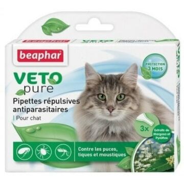 Beaphar VETO Pure Bio Spot On for Cats - Repels Fleas Ticks & Mosquitoes - 3 Applications