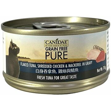 Canidae Wet Cat Food - Pure Flaked Tuna, Shredded Chicken & Mackerel in gravy 70g