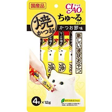 CIAO Cat Treat (4R-104) - Churu Skipjack puree - Bonito flakes flavor (12gx4)