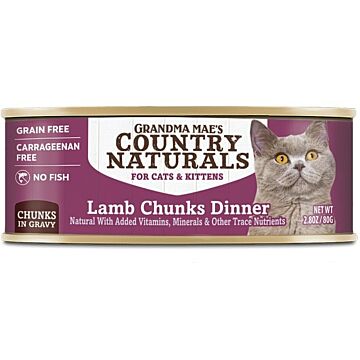 Country Naturals Cat Canned Food - Grain Free - Lamb Chunks in Gravy 2.8oz