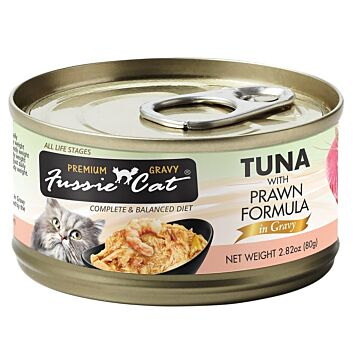 Fussie Cat Black Label Premium Gravy Canned Food - Tuna with Prawn 80g