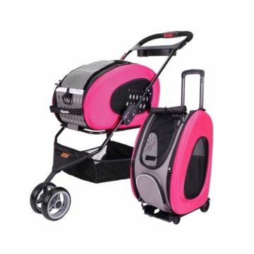 IBIYAYA 5-IN-1 Combo EVA Pet Carrier/Stroller - Hot Pink