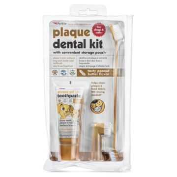 Petkin Plaque Dental Kit - Peanut Butter Gel Toothpaste And Brushes