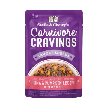 Stella & Chewys Cat Pouch - Carnivore Cravings - Tuna & Pumpkin Shred in Broth 2.8oz