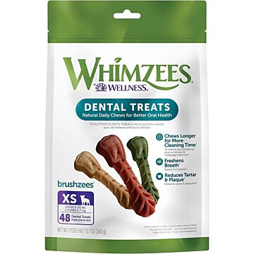Whimzees Dog Dental Treat - Brushzees - Extra Small (5-15lbs) 48pcs