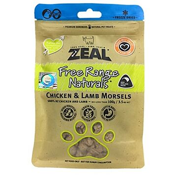 Zeal Cat & Dog Treat - Natural Freeze Dried Chicken & Lamb Morsels 100g