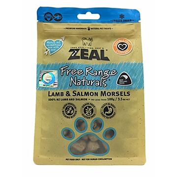 Zeal Cat & Dog Treat - Natural Freeze Dried Lamb & Salmon Morsels 100g